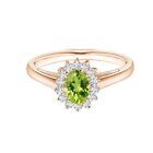 Princess Diana Inspired Oval 1 Ctw Peridot 925 Sterling Silver Rose Plated Ring