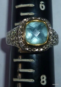 Vintage 18 Karat Weißgold facettiert Aquamarin Größe 7 Ring - Bild 1 von 12
