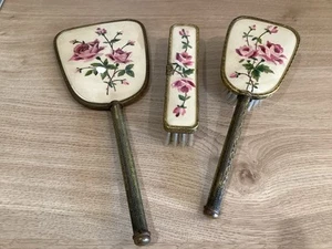 Juego de espejo tocador tocador tocador bordado vintage - Imagen 1 de 4