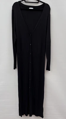 LaRedoute Black Maxi Long Length Pleated Rib Long Sleeved V-Neck Cardigan Size L - Image 1 of 4