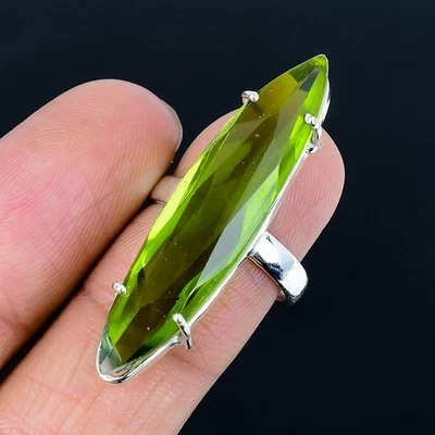 Anillo hecho a mano enchapado en plata 925 peridoto de EE. UU. talla 7 Foto 1 de 3