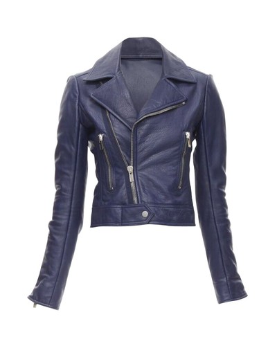 Giacca da motociclista Balenciaga 2014 pelle di agnello scura cropped fit donna Bl taglia 34