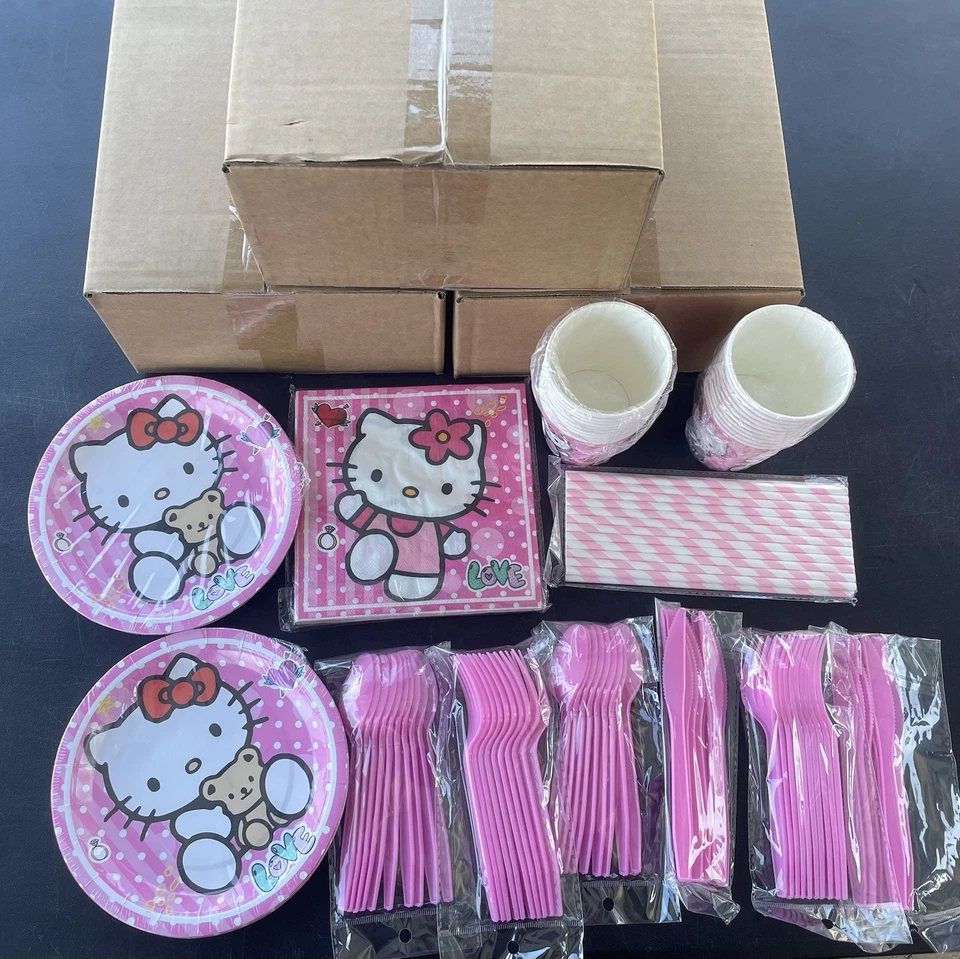 Hello Kitty Party Decorations & Tableware Set - Plates Cups Napkins Backdrop  - Image 1 of 1