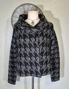 Susan Bristol Hahnentritt Pullover Übermantel Gr. M Wollmischung Kragen Knopf - Bild 1 von 7