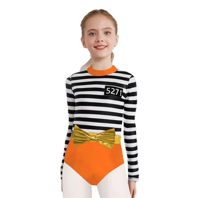 Kids Girls Costume Criminal Bodysuit Movie Character Jumpsuit Theme Mock Neck - Image 1 of 4