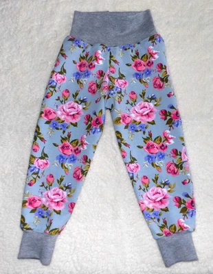Hose ♥ Mitwachshose ♥ Sweathose ♥ Grau ♥ Rosen ♥  Gr. 62 - 158 ♥  handmade - Bild 1 von 2