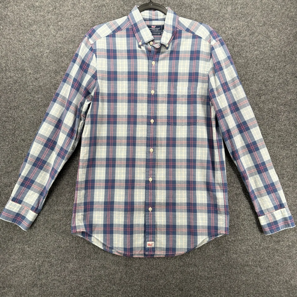 Camisa Vineyard Vines Para Hombres S Azul A Cuadros Lino Algodón Abotonada Oficina Preppy Foto 1 de 4