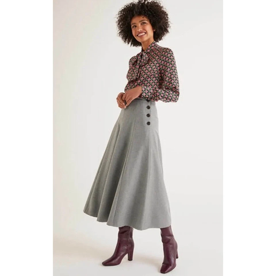 Falda Boden Esme Tweed Lana Línea A | Falda Midi Gris Heritage EE. UU. 10 Foto 1 de 4