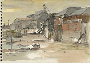 Pintura acuarela Roland Batchelor (1889-1990) astillero Emsworth siglo XX - Imagen 1 de 2