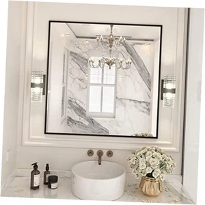 36"X36" Rectangle Bathroom Mirror Wall, Matte Aluminum Alloy 36"L x 36"W Black - Picture 1 of 7