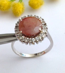 ANELLO IN ORO 18KT RODOCROSITE E DIAMANTI - 18KT SOLID GOLD RHODOCHROSITE RING - Imagen 1 de 1