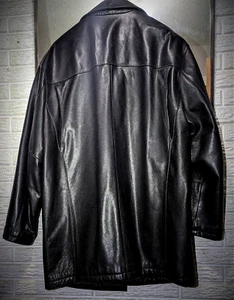 Andrew Marc Black Leather Thick Jacket Front Button Up Long - Picture 1 of 9