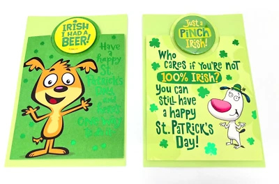 NEW Hallmark Happy St Patrick’s Day 2 Cards w Irish Green Pins & Envelopes - Image 1 of 4