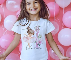 Personalised ballerina pink  t-shirt, toddler top tees, number print, birthday - Picture 1 of 3