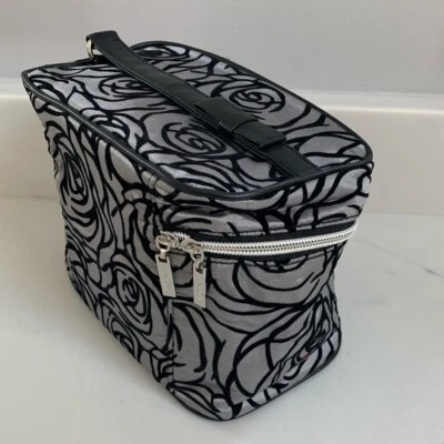 Lancôme Rose Cosmetic Makeup Case Black and Silver  - Image 1 of 4