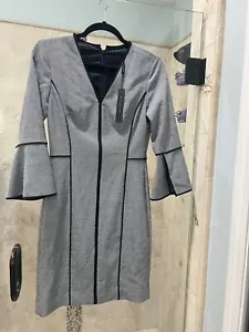 Elie TAHARI Bell Sleeve Career Gray Black Shift Dress NWT Wool Blend 2 - Picture 1 of 9
