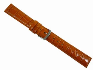 Watchband Watch Strap Buckle Crocodile Shiny Leather Band 22 MM Orange Brown - Picture 1 of 1