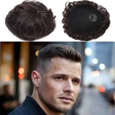 Clip In Toupee Mono Base Mens Remy Human Hair Hairpiece Replacement System Wig - Image 1 of 4