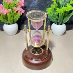 Sand Timer Compass Brass Hourglass Antique Nautical Base Maritime Glass Wooden - Picture 1 of 4