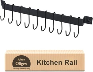 Utensil Holder, Kitchen Rail with 10 Hooks, Kitchen Pots Pans Organizer Hanger - Picture 1 of 3