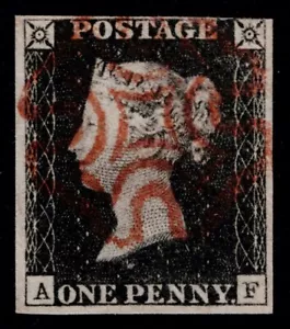 1840 1d Grey-Black Plate 1b AF Superb Red Cross Very Fine Used Cat. £500.00 - Picture 1 of 1