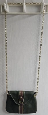 VINTAGE COLE HAAN OLIVE GREEN PEBBLED LEATHER CHAIN STRAP SMALL CROSSBODY- NWOT! - Image 1 of 4