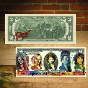 Billete de 2 dólares de 27 CLUB Hendrix Joplin Morrison Cobain Winehouse firmado por moneda *ROJO - Imagen 1 de 2