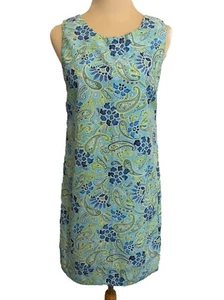 Sahalie Lightweight Floral Shift Dress Small Sleeveless Nylon Blue Green Paisley - Picture 1 of 9