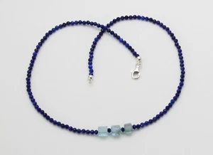 Lapis Azuli Chain Finely Faceted with Small Aquamarine Crystals 46cm Long - Picture 1 of 2