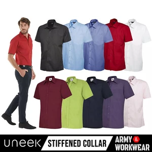 UC710 Uneek Mens Poplin Half Sleeve Shirt Work Causal Smart Corporate Top - Picture 1 of 13