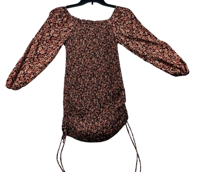 Jessica Simpson Mini Dress Womens size XS Pink Black Floral Smocked Stretch - Image 1 of 4