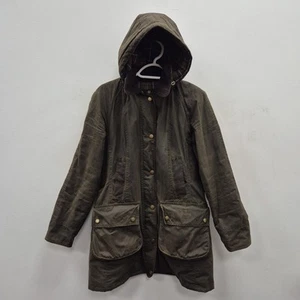 Barbour Bower Waterproof Wax Green Hooded Country Rain Jacket Coat Size UK 10 - Picture 1 of 8