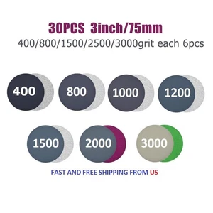 30* Sanding Disc 30pcs 3In 400-3000grit Durability Flexibility Hook&Loop - Picture 1 of 8