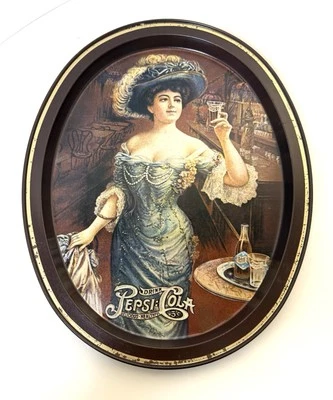VTG "Drink Pepsi Cola Delicious Healthful" Oval METAL Serving TRAY Advertisement - Image 1 of 4