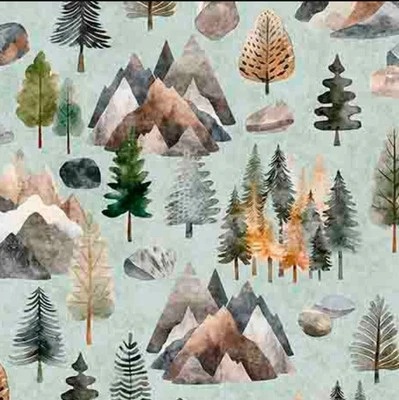 "Bigfoot" Bigfoot Habitat, Trees Fabric! 100% Cotton 1yd•BTY•QT Fabrics•FastShip - Image 1 of 2