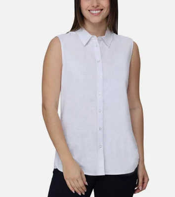 NWT Nicole Miller Linen Blend Sleeveless Top Button Front Blouse Tunic  Small - Image 1 of 3