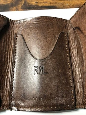 Cartera RRL Ralph Lauren Logo Cuero Repujado Triple Plegable Marrón Informal Unisex Usada Foto 1 de 4