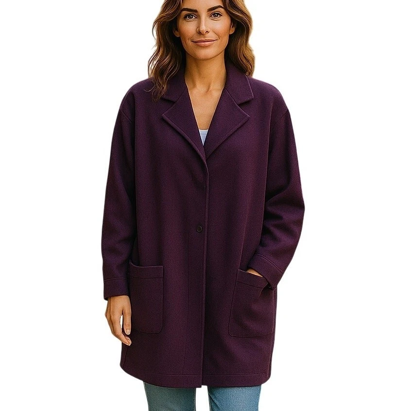 Abrigo Eileen Fisher mezcla de lana tejido para mujer grande púrpura frente abierto  Foto 1 de 4