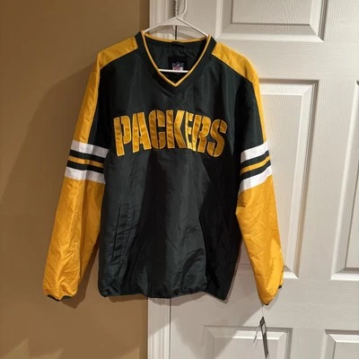 Quebra-vento masculino médio Green Bay Packers gola V novo com etiquetas NFL Team Apparel G-III - Imagem 1 de 4