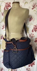 Ralph Lauren Polo Large Navy Blue Quilted Crossbody Bag + Tan Leather Trim - Picture 1 of 12