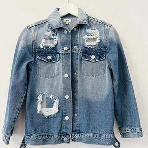 BKE Buckle Girls Youth Denim Destructed Distressed Relaxed Jean Jacket SZ M - Picture 1 of 5