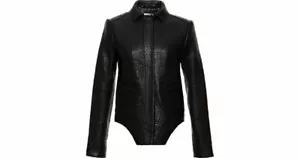Worn once carven black grained leather jacket with angled hem Size 36 designer - Picture 1 of 8