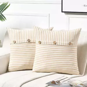2 Packs Farmhouse Neutral Tan Decorative Throw Pillow Covers 18X18 Inch with Tri - Picture 1 of 7