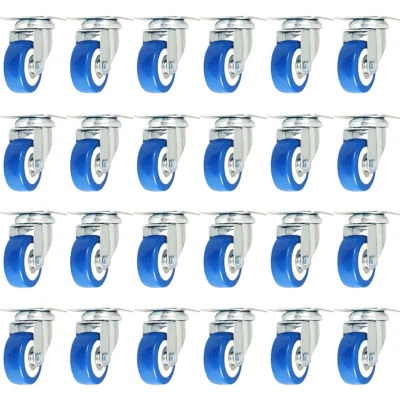 24 Stück Laufrolle Lenkplatte auf blauen Polyurethan-Rädern 2" Größe Räder - Bild 1 von 3