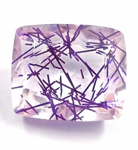 45-55 Ct Rutilated Quartz Cushion Cut Purple IGL Loose Gemstone Lab-Created JNE - Picture 1 of 8