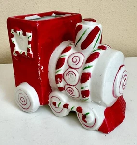 Jarrón maceta de Navidad raro tren bastón de caramelo decoración menta 5” vintage MCM - Imagen 1 de 16