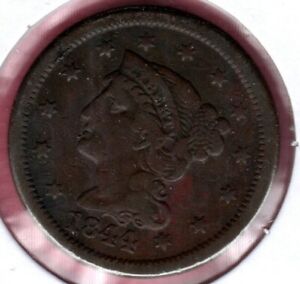 1844 Braided Hair Large Cent Very Good Detail Actual Coin #C8546