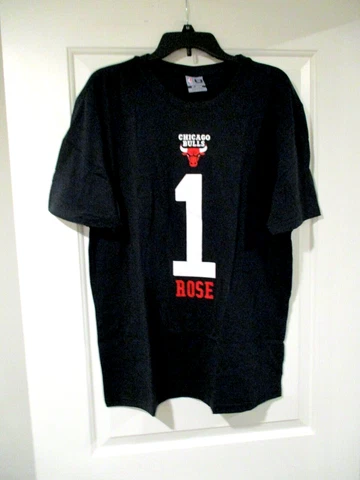 Chicago Bulls Mens Derrick Rose Black T Shirt XL #1 NBA Cover