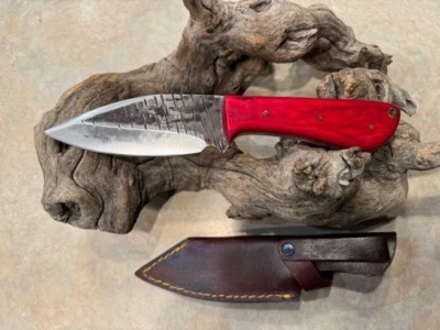 Perfect size EDC Belt hunting knife High Carbon Steel w/Red wood handle - Image 1 of 3