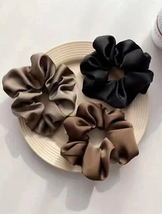 3 Pcs Vintage Satin Elastic Hair Ties - Scrunchies Poney Tail All Type Hair Hold - Picture 1 of 4